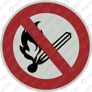 Keine, offene Flamme; Feuer, offene Zündquelle und Rauchen verboten bzw. Feuer, offenes Licht und Rauchen verboten Durchmesser 50 mm