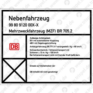 Anschriftentafel: Schweres Nebenfahrzeug Nr. 99 80 9120 00X-X“Eindruck variabel”