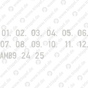 Zahlen / Buchstaben zum Beschriften vom Fristenraster Stützbock/Trailer Hitch 6M01, 02, 03, 04, 05, 06, 07, 08, 09, 10, 11, 12,, AMB9, 24, 25