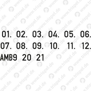 Zahlen / Buchstaben zum Beschriften vom Fristenraster Stützbock/Trailer Hitch 6M01, 02, 03, 04, 05, 06, 07, 08, 09, 10, 11, 12,, AMB9, 20, 21