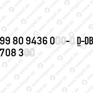 Fahrzeugkennzeichnung / 12 stellige Loknummer 99 80 9436 0XX-X D-DB (erste D mit Unterstrich)Betriebsnummer 708 3XX für Tutoprom-Beschichtung variabel