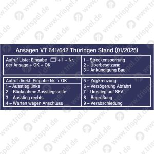 Ansagenfür VT641/642 Thüringen(Stand 01/2025)