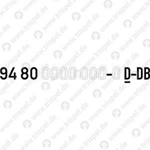 Europäische FahrzeugnummerMIREO Karlsruhe (MKL2)z.B.: 94 80 0463 085-1 D-DB Symboldarstellung nach DIN EN 15877-2