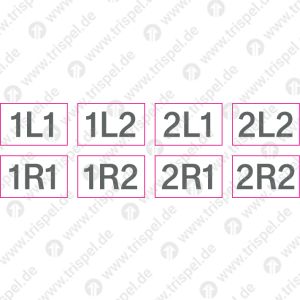 Türkennzeichnung außen • Satz1L1 1L2 2L1 2L2 1R1 1R2 2R1 2R2 Einzelformat 32 x 20 mmfür TUTOPROM-Beschichtung