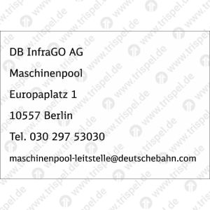 FahrzeughalterDB InfraGO AGMaschinenpoolEuropaplatz 110557 BerlinTel. 030 297 53030maschinenpool-leitstelle@deutschebahn.com