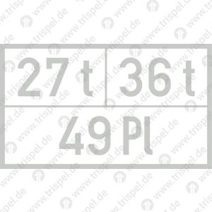 Gewichte, Platzzahl mit Eindruck 27 t, 36 t, 49 PlB Wagen