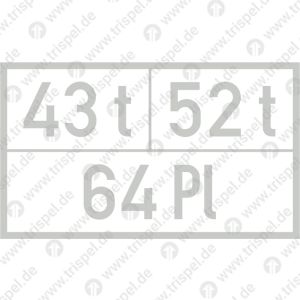 Gewichte, Platzzahl mit Eindruck 43 t, 52 t, 64 PlA1 Wagen